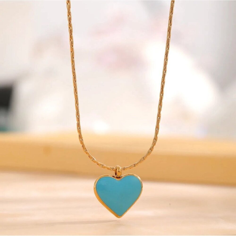 18k Gold Plated Heart Shaped Pendant Necklace, Minimal Box Chain Necklace - Picture 2 of 2